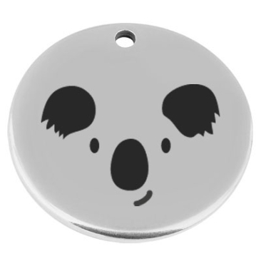 22 mm, metal pendant, round, with engraving "Koala", silver-plated