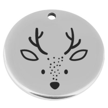 22 mm, metal pendant, round, with engraving "Hirsch", silver-plated
