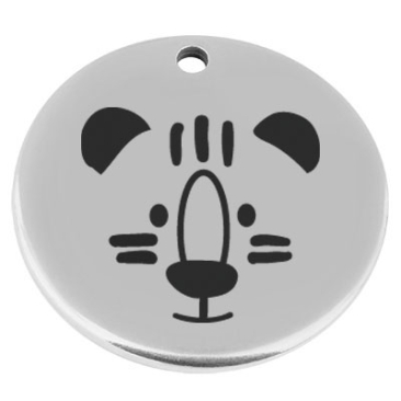22 mm, metal pendant, round, with engraving "Tiger", silver-plated