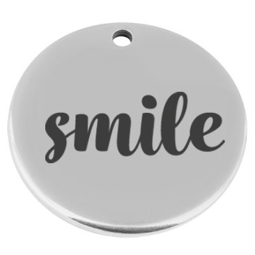 22 mm, metalen hanger, rond, met gravure "Smile", verzilverd