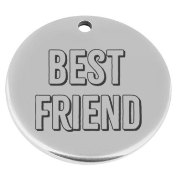 22 mm, Pendentif en métal, rond, avec gravure "Best Friend", argenté