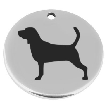 22 mm, Metallanhänger, rund, mit Gravur Hunderasse "Beagle", versilbert