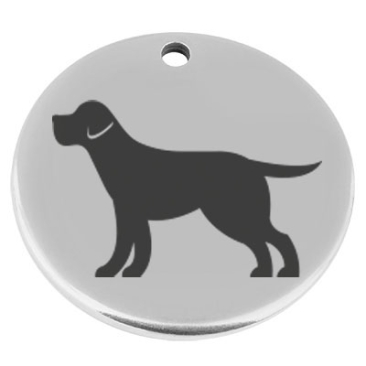 22 mm, Metallanhänger, rund, mit Gravur Hunderasse "Labrador", versilbert
