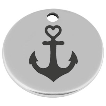 25 mm, metal pendant, round, with engraving "Anchor", silver-plated