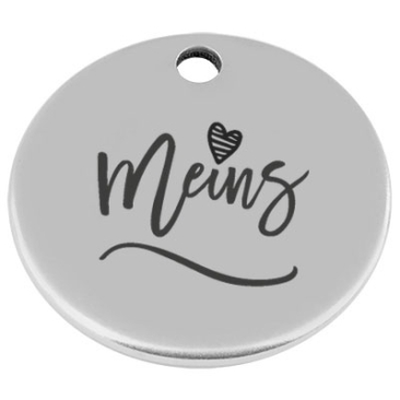 25 mm, metal pendant, round, with engraving "Mine", silver-plated