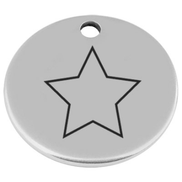 25 mm, Pendentif en métal, rond, avec gravure "étoile", argenté