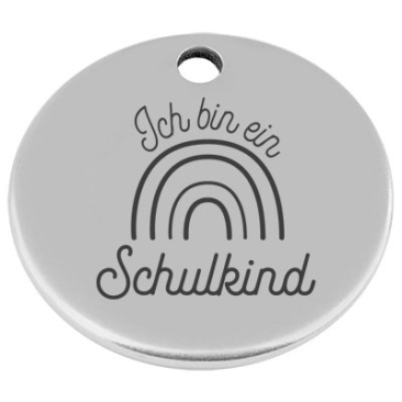 25 mm, metal pendant, round, with engraving "I am a schoolchild", silver-plated