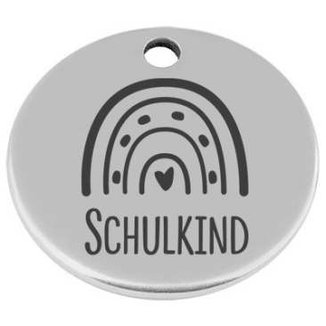 25 mm, metal pendant, round, with engraving "Schoolchild", silver-plated