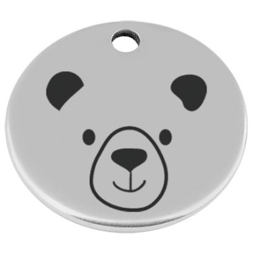 25 mm, metal pendant, round, with engraving "Bear", silver-plated