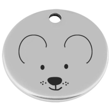 25 mm, metal pendant, round, with engraving "Mouse", silver-plated