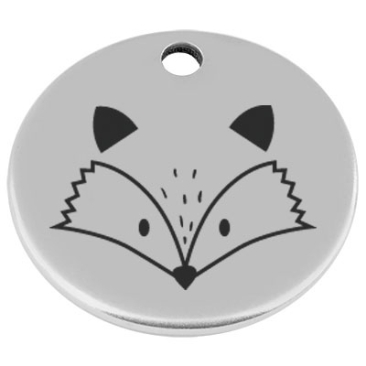 25 mm, metal pendant, round, with engraving "Fox", silver-plated