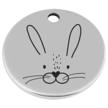 25 mm, metal pendant, round, with engraving "Rabbit", silver-plated