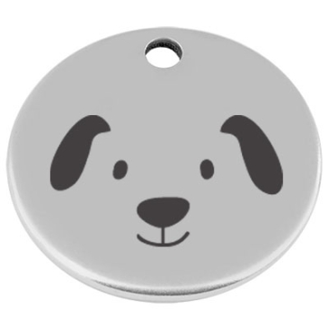 25 mm, metal pendant, round, with engraving "Dog", silver-plated