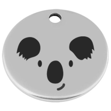 25 mm, metal pendant, round, with engraving "Koala", silver-plated