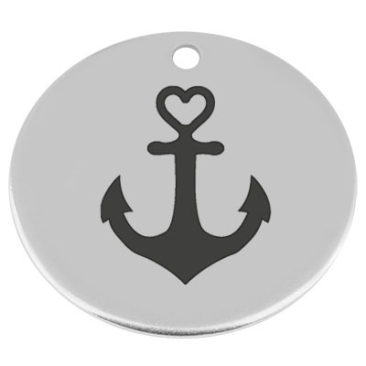 34 mm, metal pendant, round, with engraving "Anchor", silver-plated