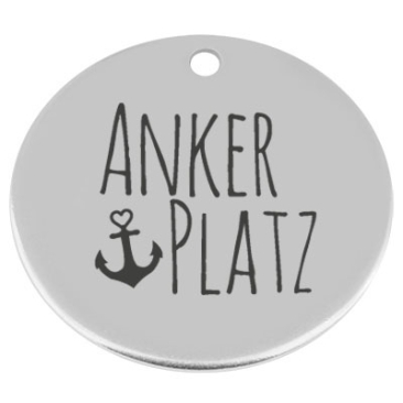 34 mm, metal pendant, round, with engraving "Anchor place", silver-plated