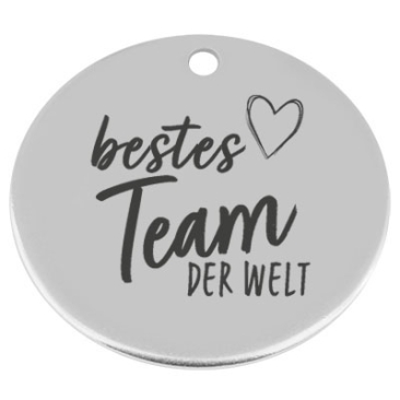 34 mm, metal pendant, round, with engraving "Best team in the world", silver-plated