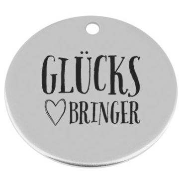 34 mm, metal pendant, round, with engraving "Glücksbringer", silver-plated