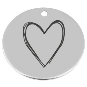34 mm, metal pendant, round, with engraving "Heart", silver-plated