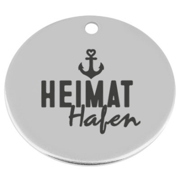 34 mm, metalen hanger, rond, met gravure "Heimathafen", verzilverd