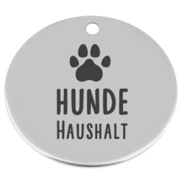 34 mm, metal pendant, round, with engraving "Dog household", silver-plated