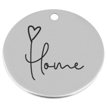 34 mm, metal pendant, round, with engraving "Home", silver-plated