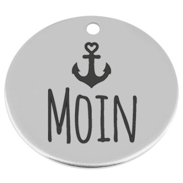 34 mm, metal pendant, round, with engraving "Moin", silver-plated