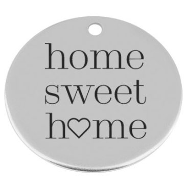 34 mm, metalen hanger, rond, met gravure "Home Seet Home", verzilverd