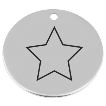 34 mm, Metallanhänger, rund, mit Gravur "Stern", versilbert