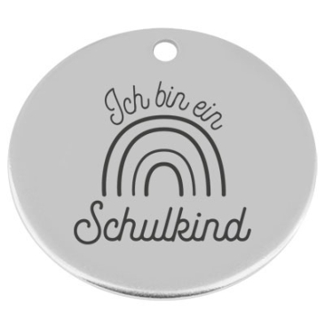 34 mm, metal pendant, round, with engraving "I am a schoolchild", silver-plated