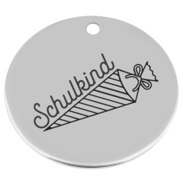 34 mm, metal pendant, round, with engraving "Schoolchild", silver-plated