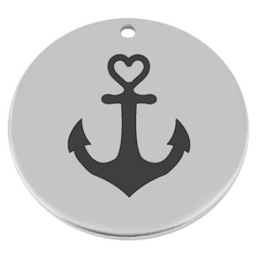 40 mm, metal pendant, round, with engraving "Anchor", silver-plated