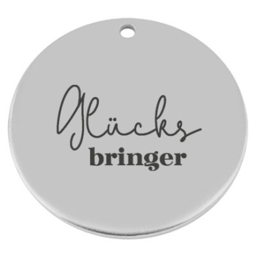 40 mm, metal pendant, round, with engraving "Glücksbringer", silver-plated