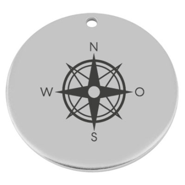 40 mm, metal pendant, round, with engraving "Compass Rose", silver-plated
