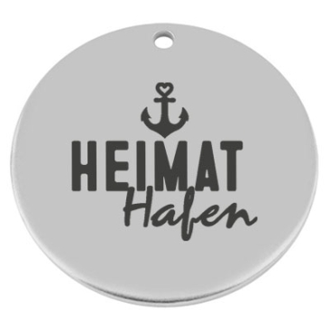 40 mm, metalen hanger, rond, met gravure "Heimathafen", verzilverd
