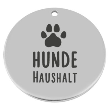 40 mm, metalen hanger, rond, met gravure "Hond huishouding", verzilverd