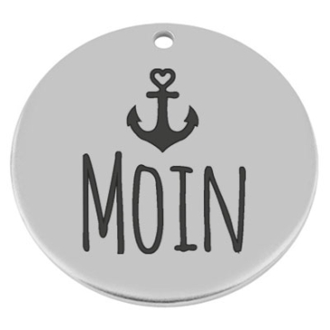 40 mm, Metallanhänger, rund, mit Gravur "Moin", versilbert