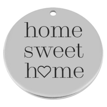 40 mm, Pendentif en métal, rond, avec gravure "Home Seet Home", argenté