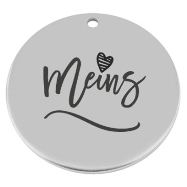 40 mm, Metallanhänger, rund, mit Gravur "Meins", versilbert