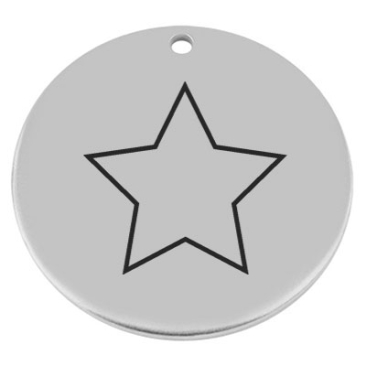 40 mm, Pendentif en métal, rond, avec gravure "étoile", argenté