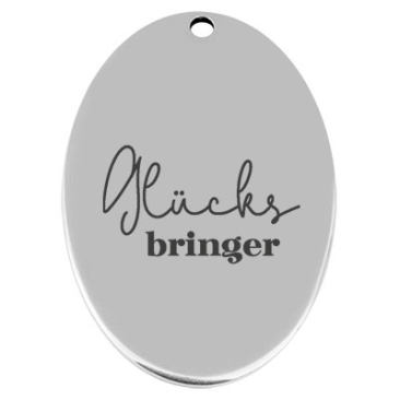 45.5 x 29 mm, metal pendant, oval, with engraving "Glücksbringer", silver-plated