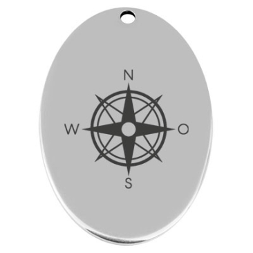 45.5 x 29 mm, metal pendant, oval, with engraving "Compass Rose", silver-plated