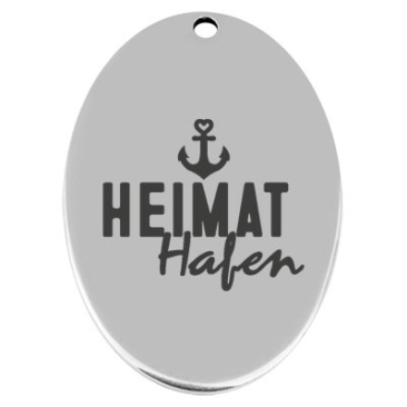 45.5 x 29 mm, metal pendant, oval, with engraving "Heimathafen", silver-plated