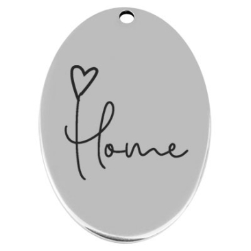 45,5 x 29 mm, pendentif en métal, ovale, avec gravure "Home", argenté