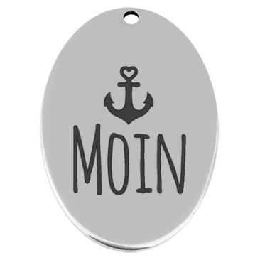 45.5 x 29 mm, metal pendant, oval, with engraving "Moin", silver-plated
