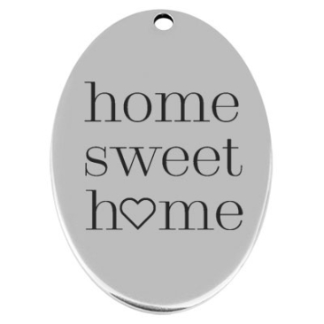 45,5 x 29 mm, metalen hanger, ovaal, met gravure "Home Seet Home", verzilverd