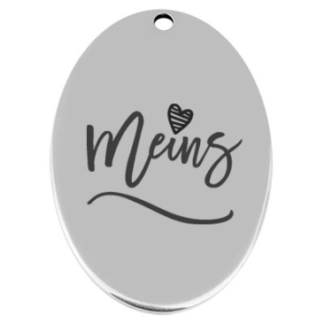 45.5 x 29 mm, metal pendant, oval, with engraving "Mine", silver-plated