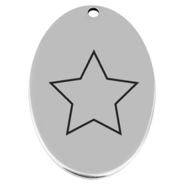 45,5 x 29 mm, pendentif en métal, ovale, avec gravure "étoile", argenté