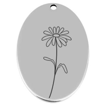 45,5 x 29 mm, Metallanhänger, oval, mit Geburtsblumengravur Monat April "Gänseblümchen", versilbert