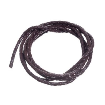 Lederen band, gevlochten, ca. 3 mm, lengte 1 m, donkerbruin
